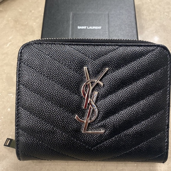 Saint Laurent Black Wallet with Silver Logo - Picture 1 of 7